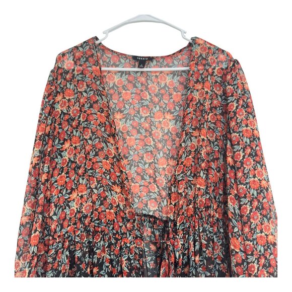 Torrid Womens Lurex Chiffon Floral Sheer Tie Front Maxi Kimono SZ 2 Long Sleeve - Picture 16 of 16